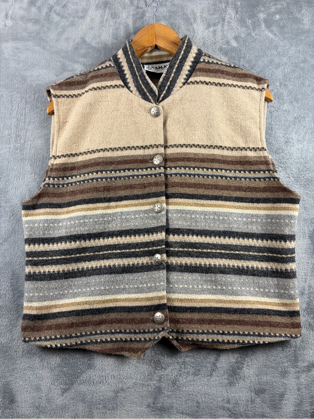 Striped Sleeveless Wool Vest in Brown & Cream by Unknown